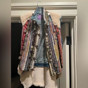 Dassios embroidered Jean Vest with Sherpa Back. Worn once. Size Medium